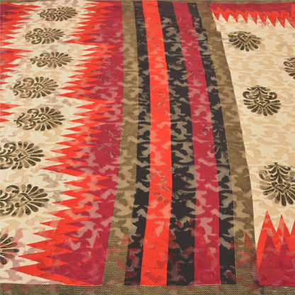 Sanskriti Vintage Ivory Sarees Cotton Printed & Woven Premium Sari Craft Sustainable Fabric