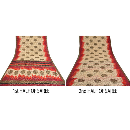 Sanskriti Vintage Ivory Sarees Cotton Printed & Woven Premium Sari Craft Sustainable Fabric