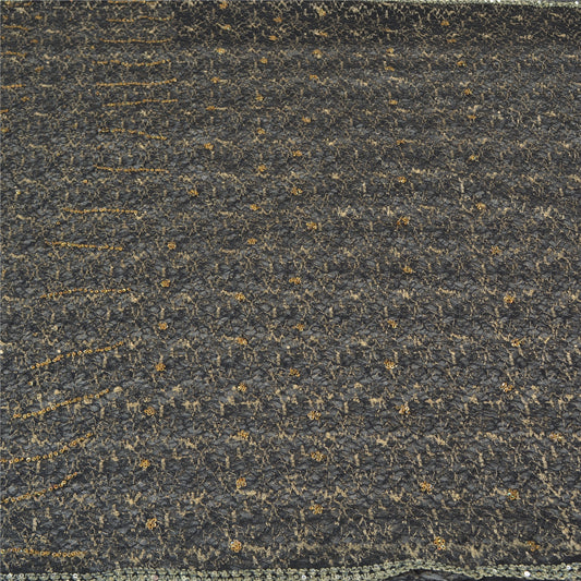 Sanskriti Vintage Black Sarees Net Mesh Hand Beaded Woven Premium Sari Sustainable Fabric