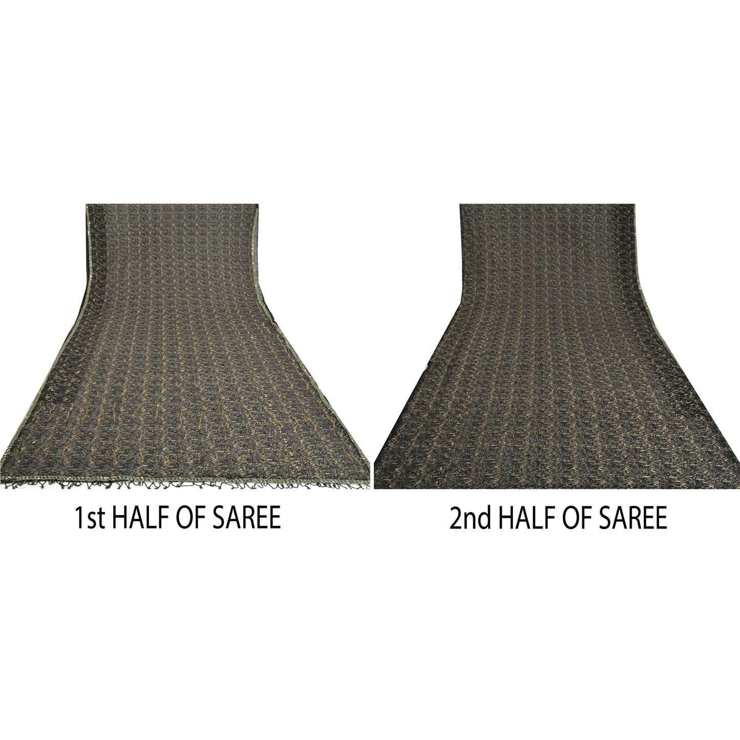 Sanskriti Vintage Black Sarees Net Mesh Hand Beaded Woven Premium Sari Sustainable Fabric