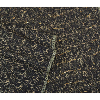 Sanskriti Vintage Black Sarees Net Mesh Hand Beaded Woven Premium Sari Sustainable Fabric