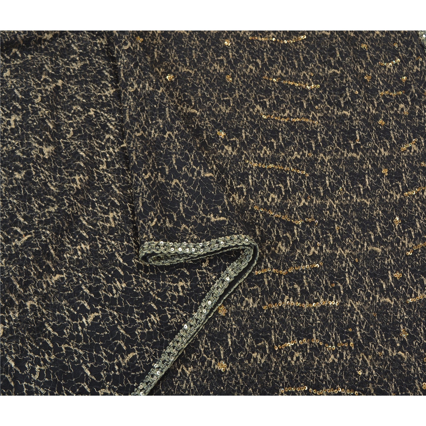 Sanskriti Vintage Black Sarees Net Mesh Hand Beaded Woven Premium Sari Sustainable Fabric