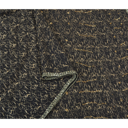 Sanskriti Vintage Black Sarees Net Mesh Hand Beaded Woven Premium Sari Sustainable Fabric