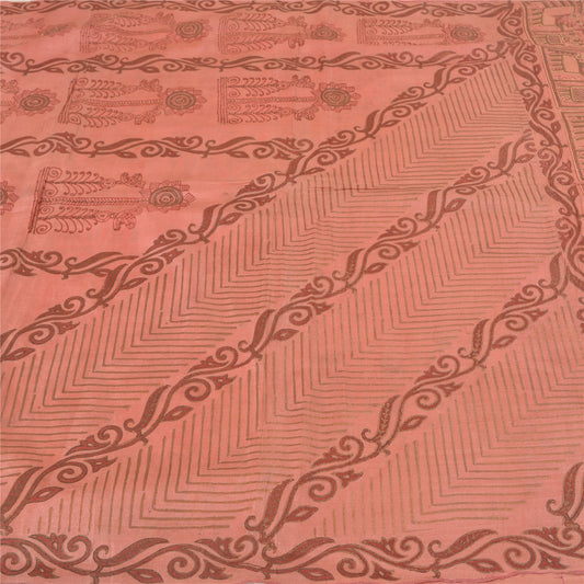 Sanskriti Vintage Pink Sarees Pure Silk Hand Painted & Beaded Sari Craft Sustainable Fabric