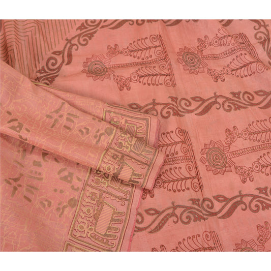 Sanskriti Vintage Pink Sarees Pure Silk Hand Painted & Beaded Sari Craft Sustainable Fabric