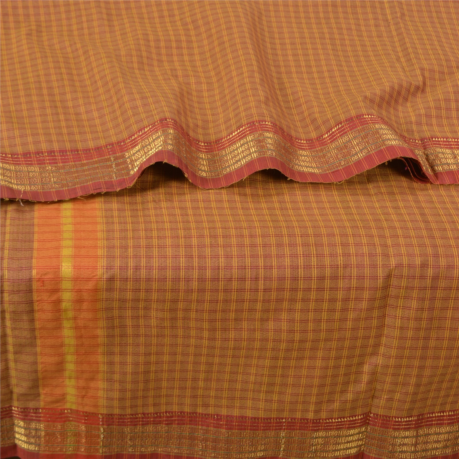 Sanskriti Vintage Brown Sarees Cotton Woven Ilkal Rare Premium Sari 5 YD Sustainable Fabric