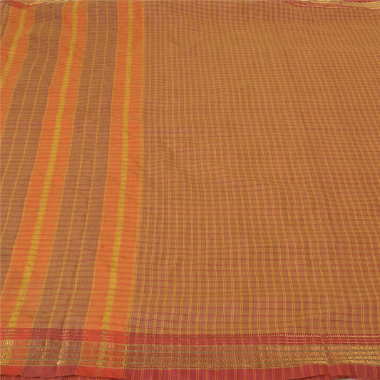 Sanskriti Vintage Brown Sarees Cotton Woven Ilkal Rare Premium Sari 5 YD Sustainable Fabric