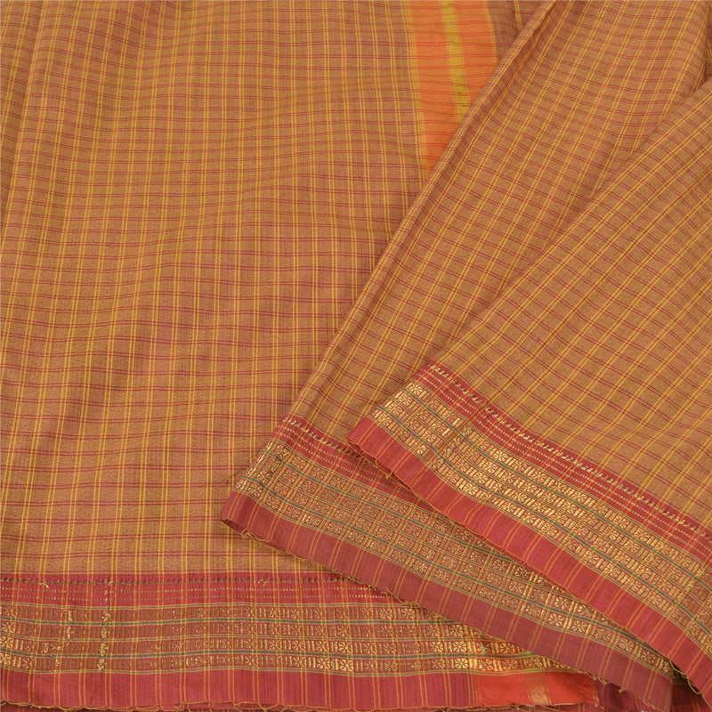 Sanskriti Vintage Brune Sarier Bomuldsvævet Ilkal Sjælden Premium Sari 5 Yards Bæredygtigt Stof