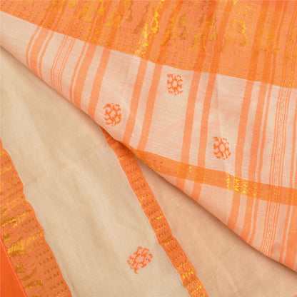 Sanskriti Vintage Peach Sarees 100% Pure Cotton Hand-Woven Premium Sari Sustainable Fabric