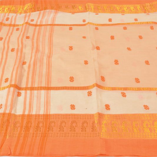 Sanskriti Vintage Peach Sarees 100% Pure Cotton Hand-Woven Premium Sari Sustainable Fabric