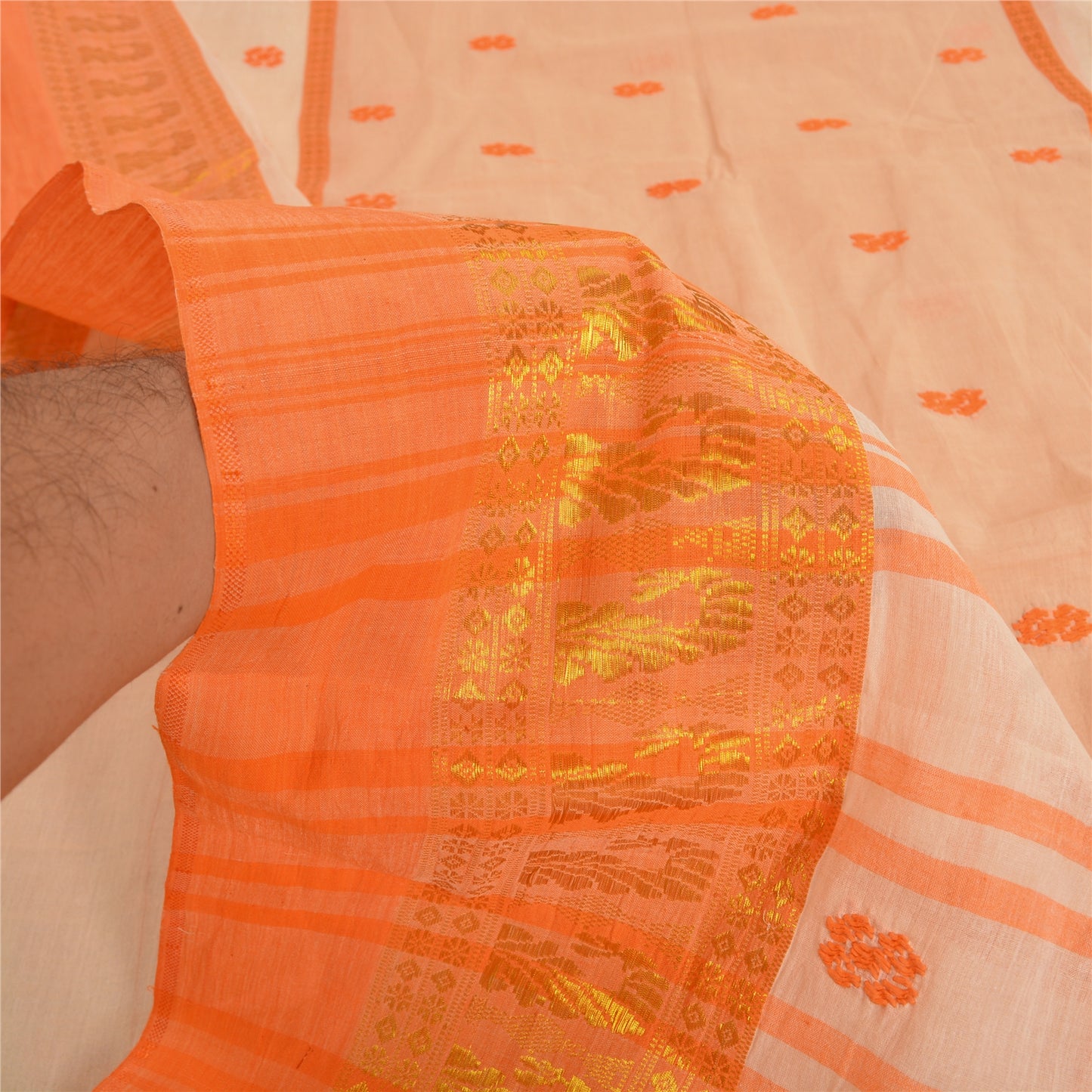 Sanskriti Vintage Peach Sarees 100% Pure Cotton Hand-Woven Premium Sari Sustainable Fabric