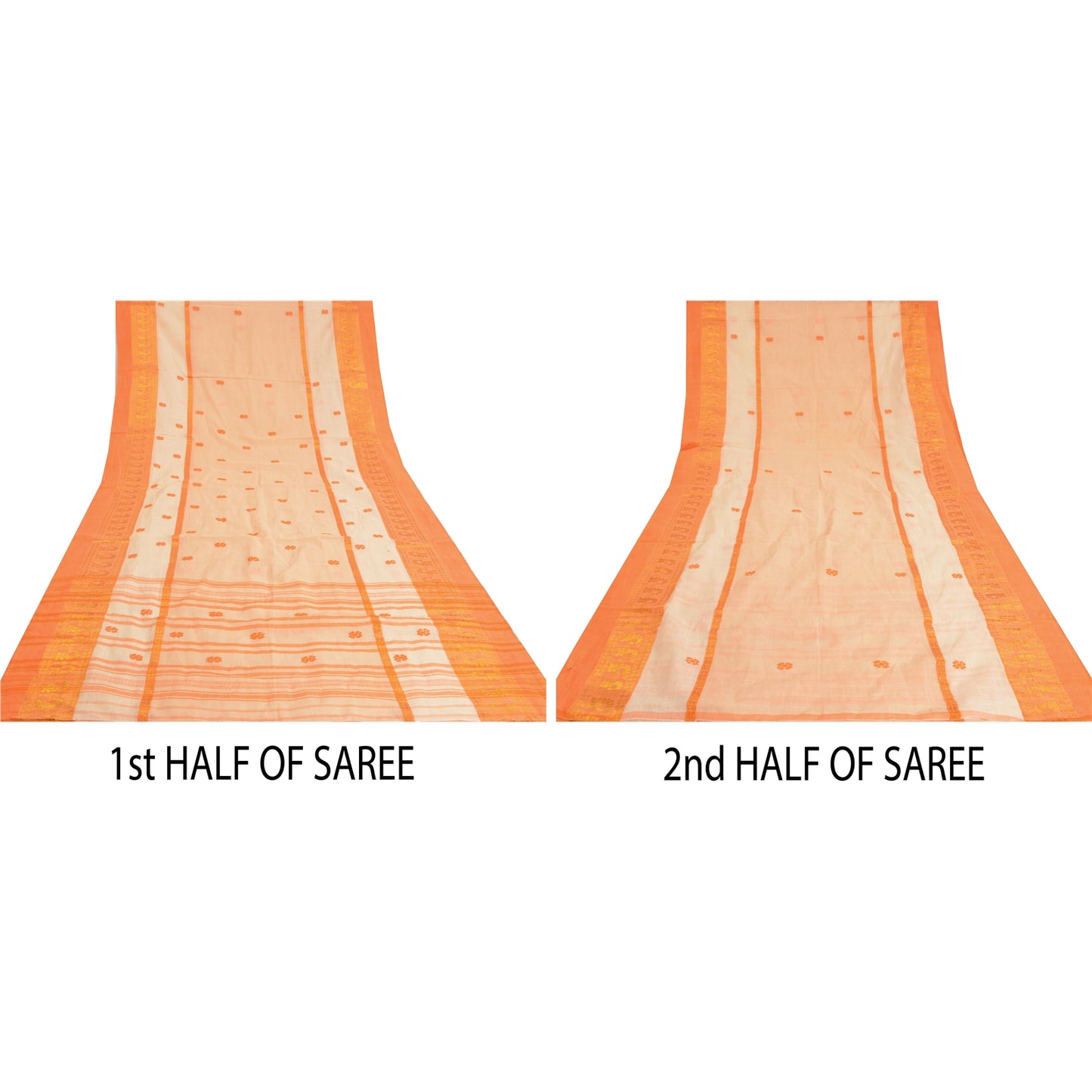 Sanskriti Vintage Peach Sarees 100% Pure Cotton Hand-Woven Premium Sari Sustainable Fabric