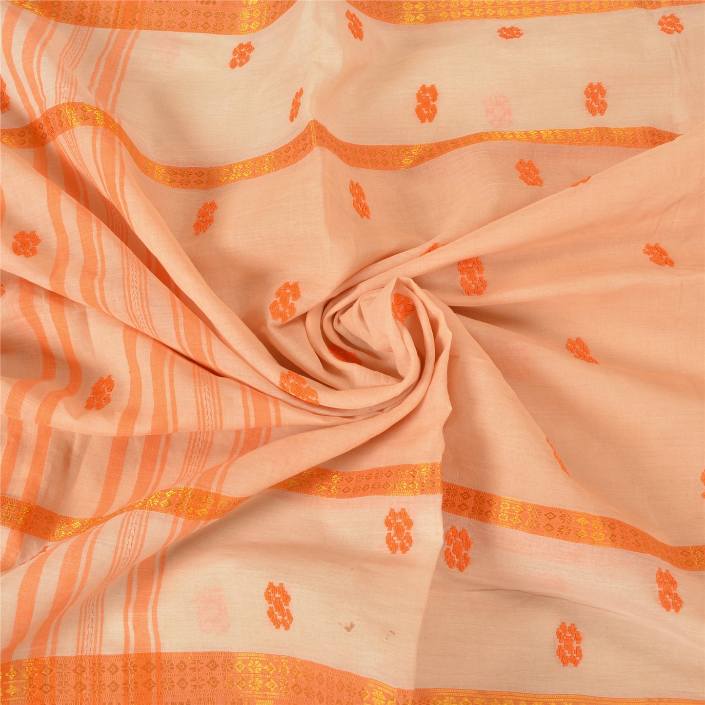 Sanskriti Vintage Peach Sarees 100% Pure Cotton Hand-Woven Premium Sari Sustainable Fabric