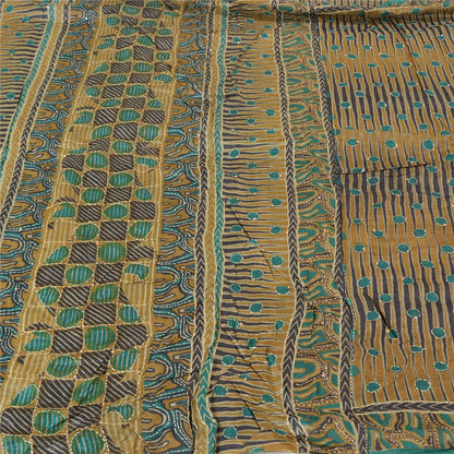 Sanskriti Vintage Green Sarees 100% Pure Silk Hand Beaded Kantha Sari Sustainable Fabric