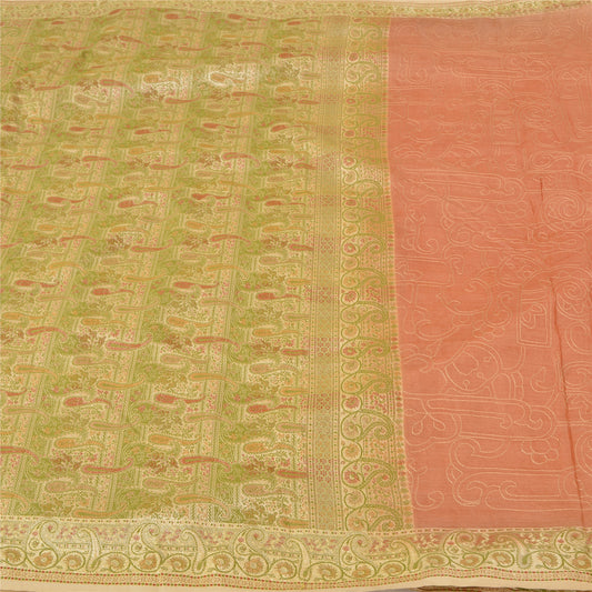 Sanskriti Vintage Peach Sarees Pure Silk Embroidered Woven Premium Sari Sustainable Fabric