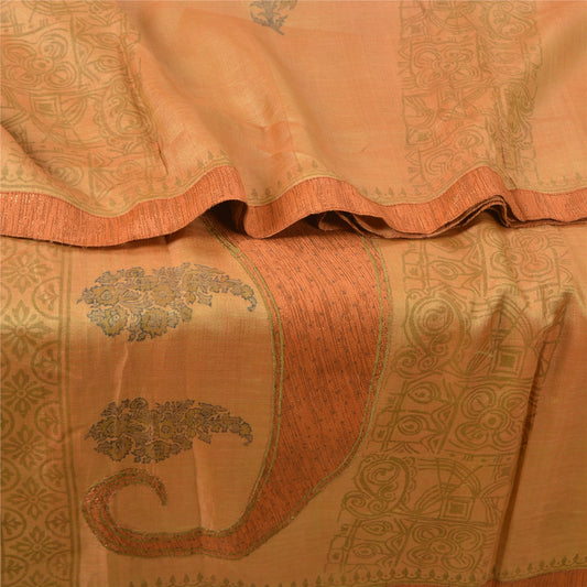 Sanskriti Vintage Peach Sarees Pure Silk Embroidered Block Printed Sari Sustainable Fabric