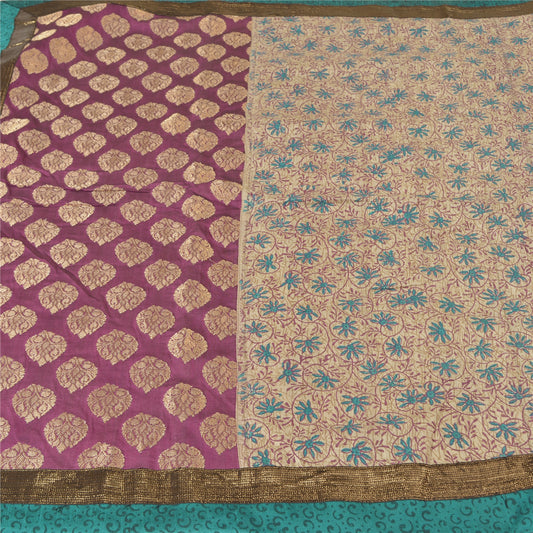 Sanskriti Vintage Ivory Sarees Pure Silk Woven Block Printed Premium Sari Sustainable Fabric