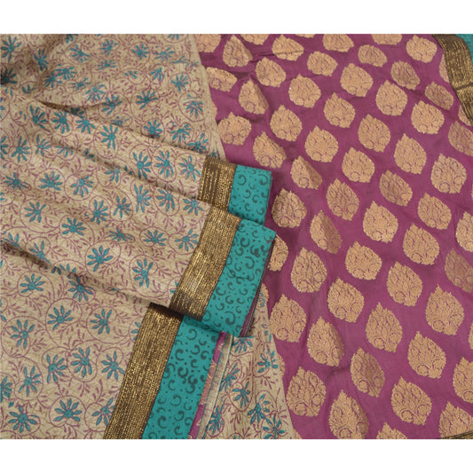 Sanskriti Vintage Ivory Sarees Pure Silk Woven Block Printed Premium Sari Sustainable Fabric