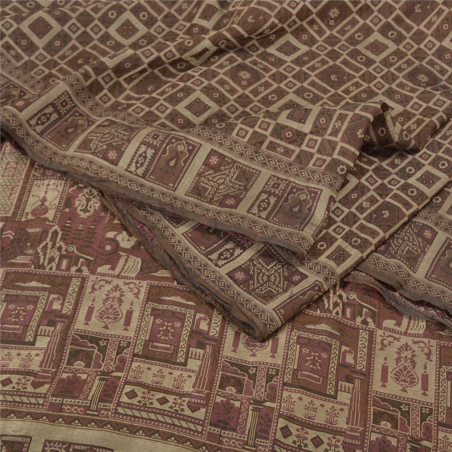 Sanskriti Vintage Brown Sarees 100% Pure Silk Woven Premium Sari Craft Sustainable Fabric