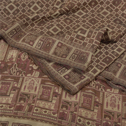 Sanskriti Vintage Brown Sarees 100% Pure Silk Woven Premium Sari Craft Sustainable Fabric