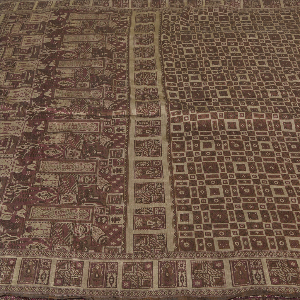 Sanskriti Vintage Brown Sarees 100% Pure Silk Woven Premium Sari Craft Sustainable Fabric