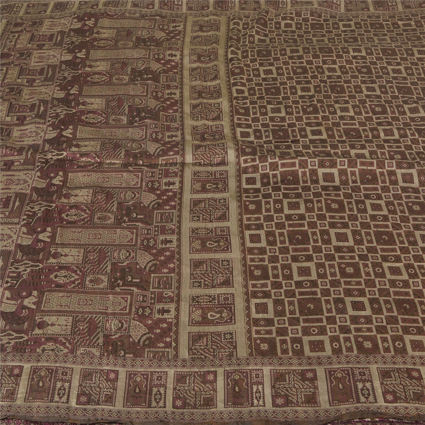 Sanskriti Vintage Brown Sarees 100% Pure Silk Woven Premium Sari Craft Sustainable Fabric