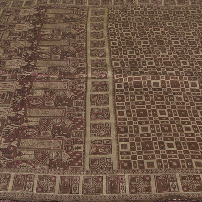 Sanskriti Vintage Brown Sarees 100% Pure Silk Woven Premium Sari Craft Sustainable Fabric