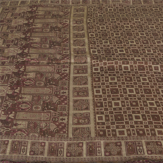 Sanskriti Vintage Brown Sarees 100% Pure Silk Woven Premium Sari Craft Sustainable Fabric