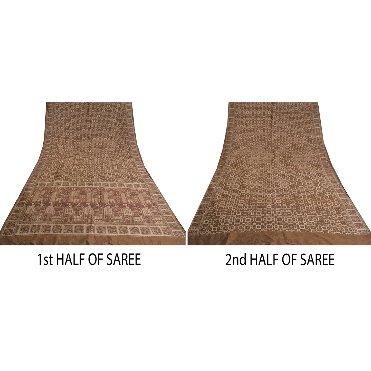 Sanskriti Vintage Brown Sarees 100% Pure Silk Woven Premium Sari Craft Sustainable Fabric