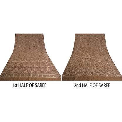 Sanskriti Vintage Brown Sarees 100% Pure Silk Woven Premium Sari Craft Sustainable Fabric