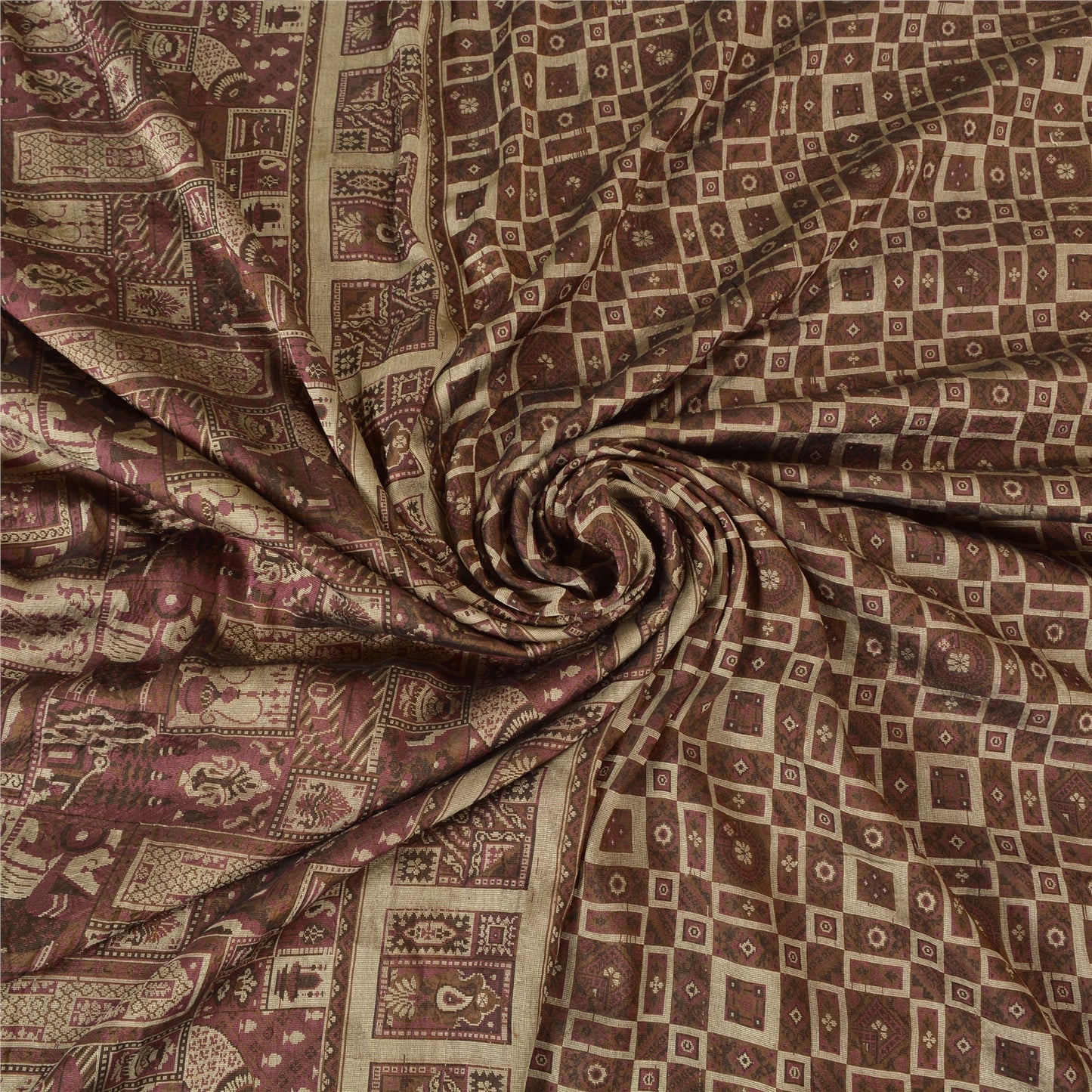Sanskriti Vintage Brown Sarees 100% Pure Silk Woven Premium Sari Craft Sustainable Fabric