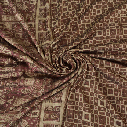 Sanskriti Vintage Brown Sarees 100% Pure Silk Woven Premium Sari Craft Sustainable Fabric