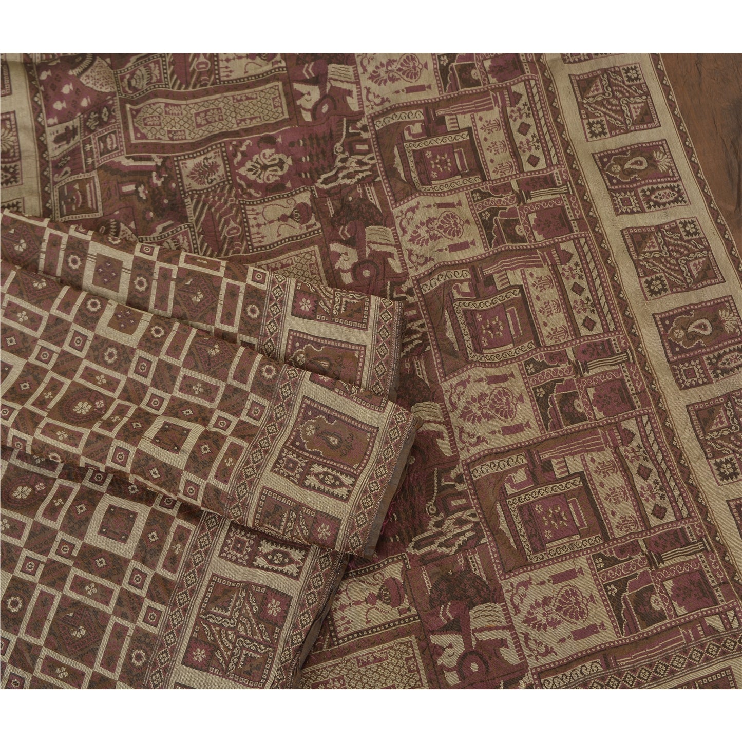 Sanskriti Vintage Brown Sarees 100% Pure Silk Woven Premium Sari Craft Sustainable Fabric