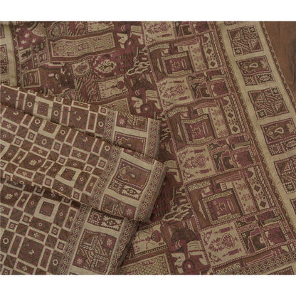 Sanskriti Vintage Brown Sarees 100% Pure Silk Woven Premium Sari Craft Sustainable Fabric