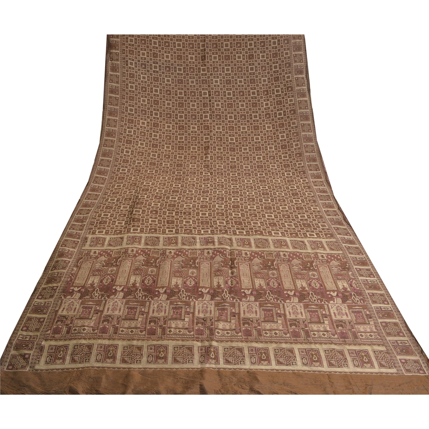 Sanskriti Vintage Brown Sarees 100% Pure Silk Woven Premium Sari Craft Sustainable Fabric