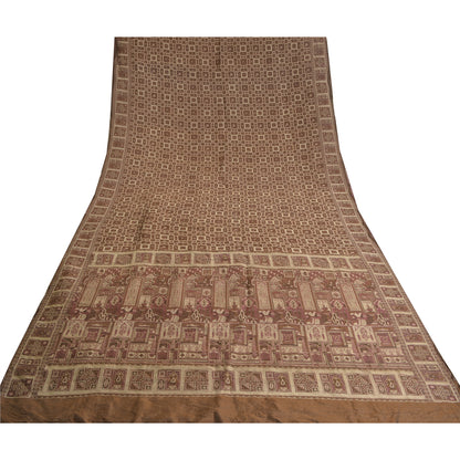 Sanskriti Vintage Brown Sarees 100% Pure Silk Woven Premium Sari Craft Sustainable Fabric