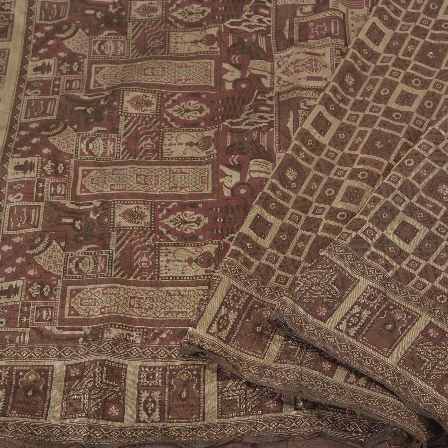 Sanskriti Vintage Brown Sarees 100% Pure Silk Woven Premium Sari Craft Sustainable Fabric