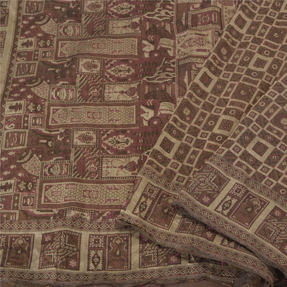 Sanskriti Vintage Brown Sarees 100% Pure Silk Woven Premium Sari Craft Sustainable Fabric