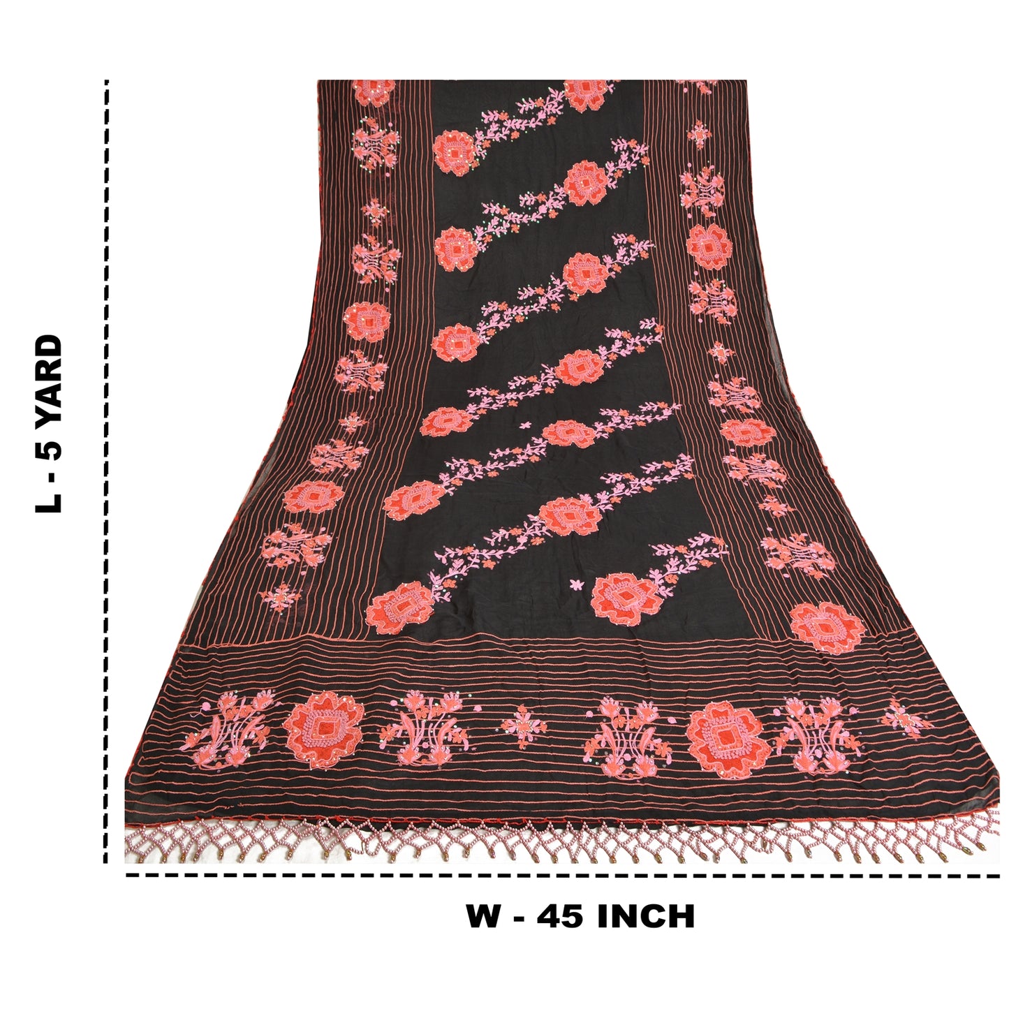 Sanskriti Vintage Black Sarees Blend Silk Hand Beaded Premium Sari Craft Sustainable Fabric