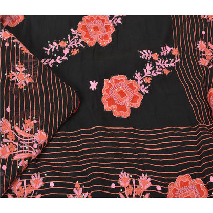 Sanskriti Vintage Black Sarees Blend Silk Hand Beaded Premium Sari Craft Sustainable Fabric