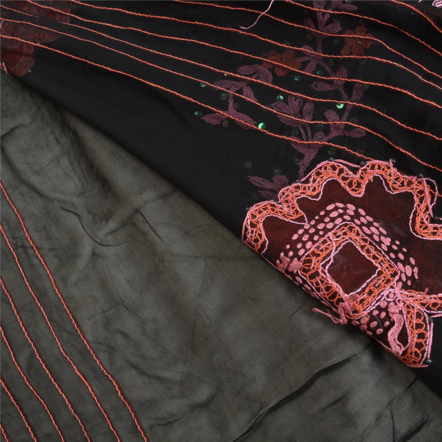 Sanskriti Vintage Black Sarees Blend Silk Hand Beaded Premium Sari Craft Sustainable Fabric