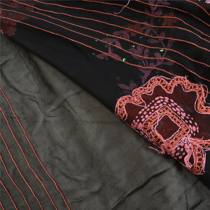 Sanskriti Vintage Black Sarees Blend Silk Hand Beaded Premium Sari Craft Sustainable Fabric