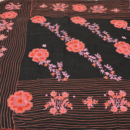 Sanskriti Vintage Black Sarees Blend Silk Hand Beaded Premium Sari Craft Sustainable Fabric