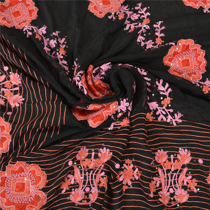 Sanskriti Vintage Black Sarees Blend Silk Hand Beaded Premium Sari Craft Sustainable Fabric