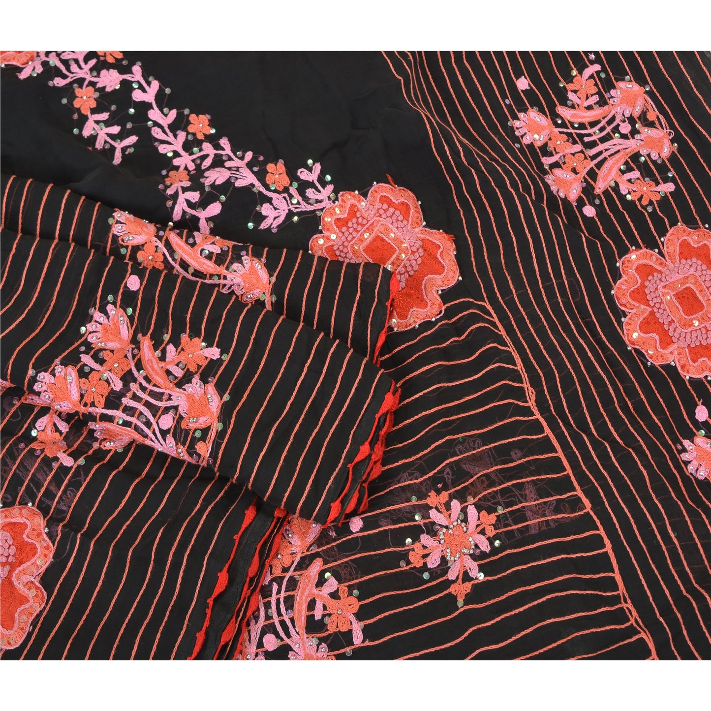 Sanskriti Vintage Black Sarees Blend Silk Hand Beaded Premium Sari Craft Sustainable Fabric