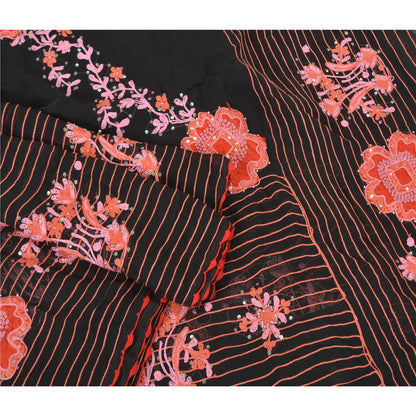 Sanskriti Vintage Black Sarees Blend Silk Hand Beaded Premium Sari Craft Sustainable Fabric