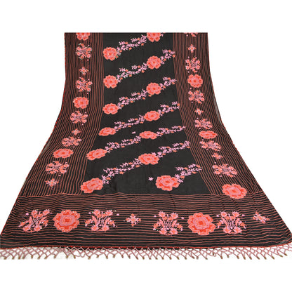 Sanskriti Vintage Black Sarees Blend Silk Hand Beaded Premium Sari Craft Sustainable Fabric
