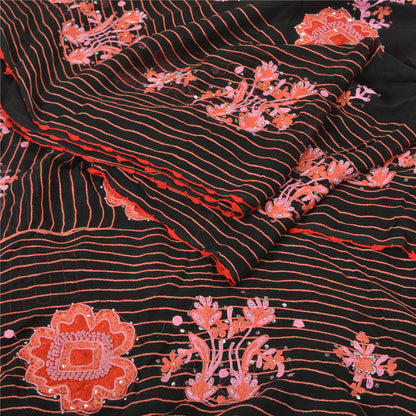 Sanskriti Vintage Black Sarees Blend Silk Hand Beaded Premium Sari Craft Sustainable Fabric