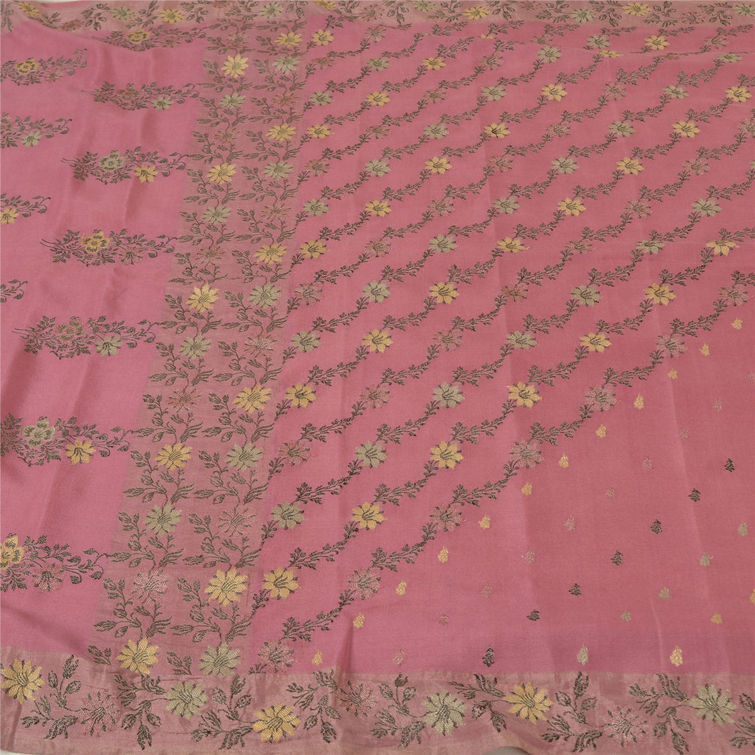 Sanskriti Vintage Pink Sarees 100% Pure Silk Woven Premium Sari Craft Fabric