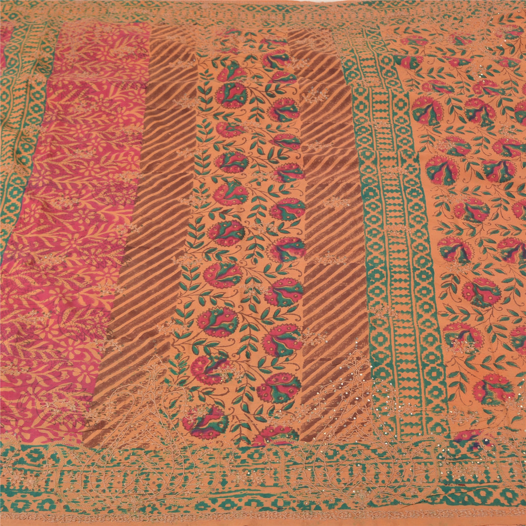 Sanskriti Vintage Sarees Pure Crepe Silk Handmade Chikankari Mukiesh Sari Fabric